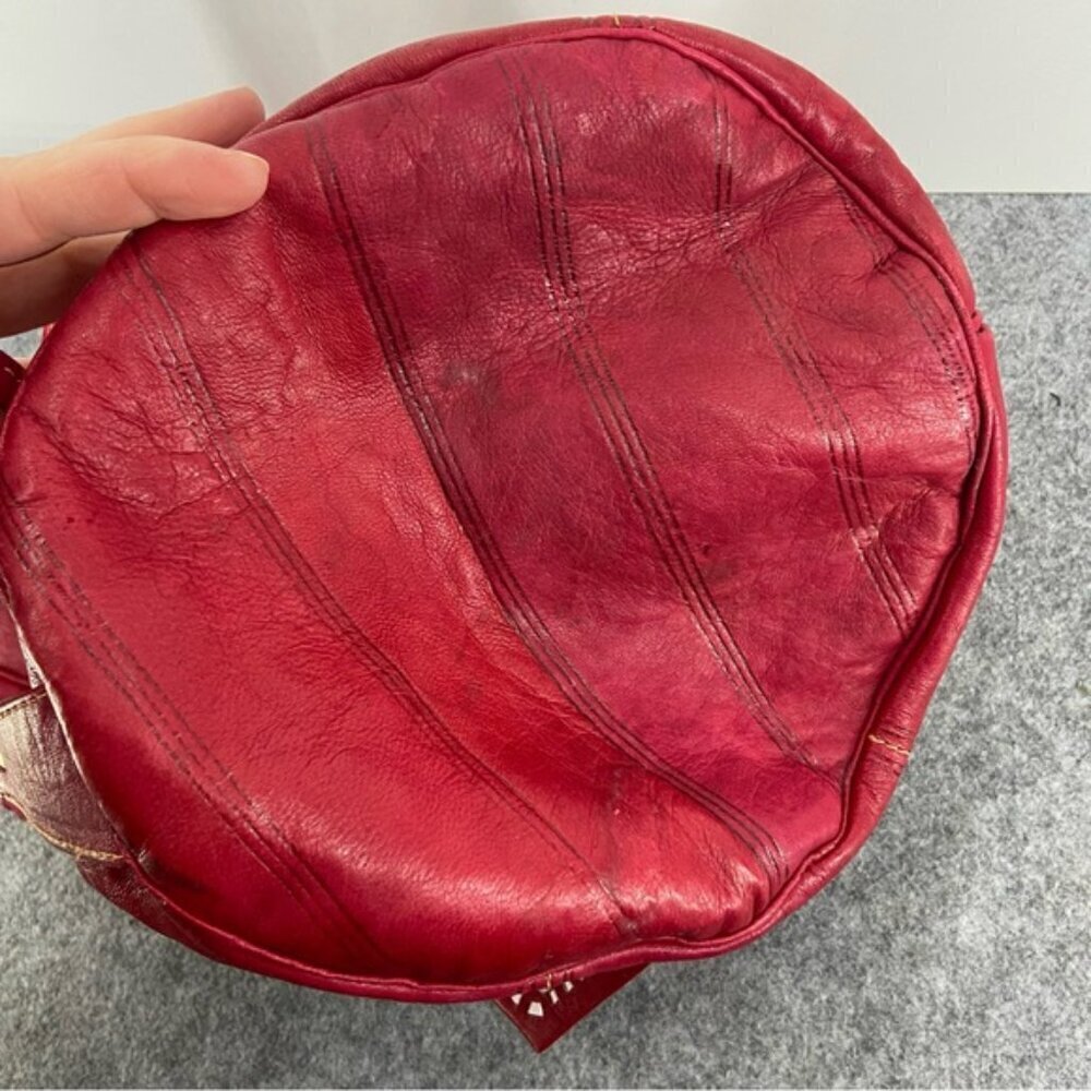 Vintage Drawstring Red Leather Women's Bucket Shoulder Bag - Picture 8 of 10